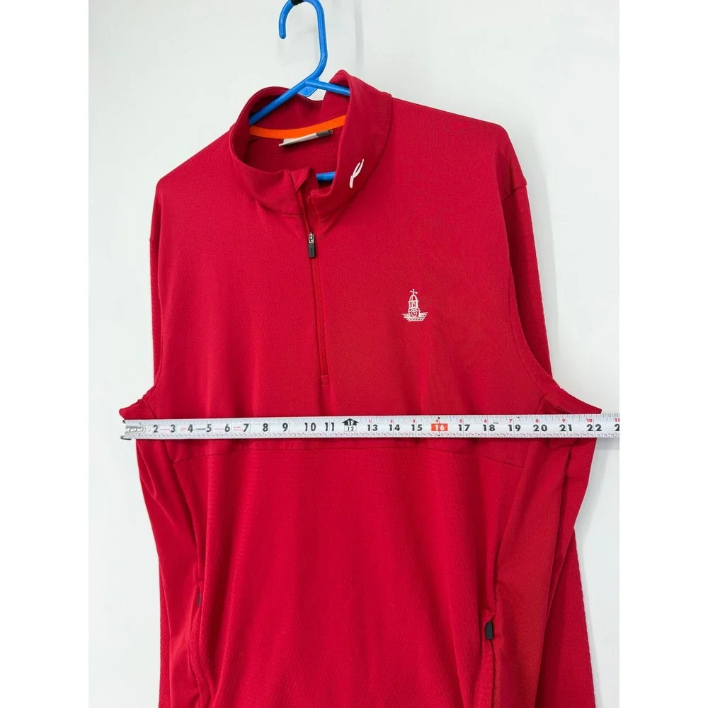 KJUS Mens Red Waffle Knit Quarter Zip Pullover Technical Golf Sweater Logo 2XL